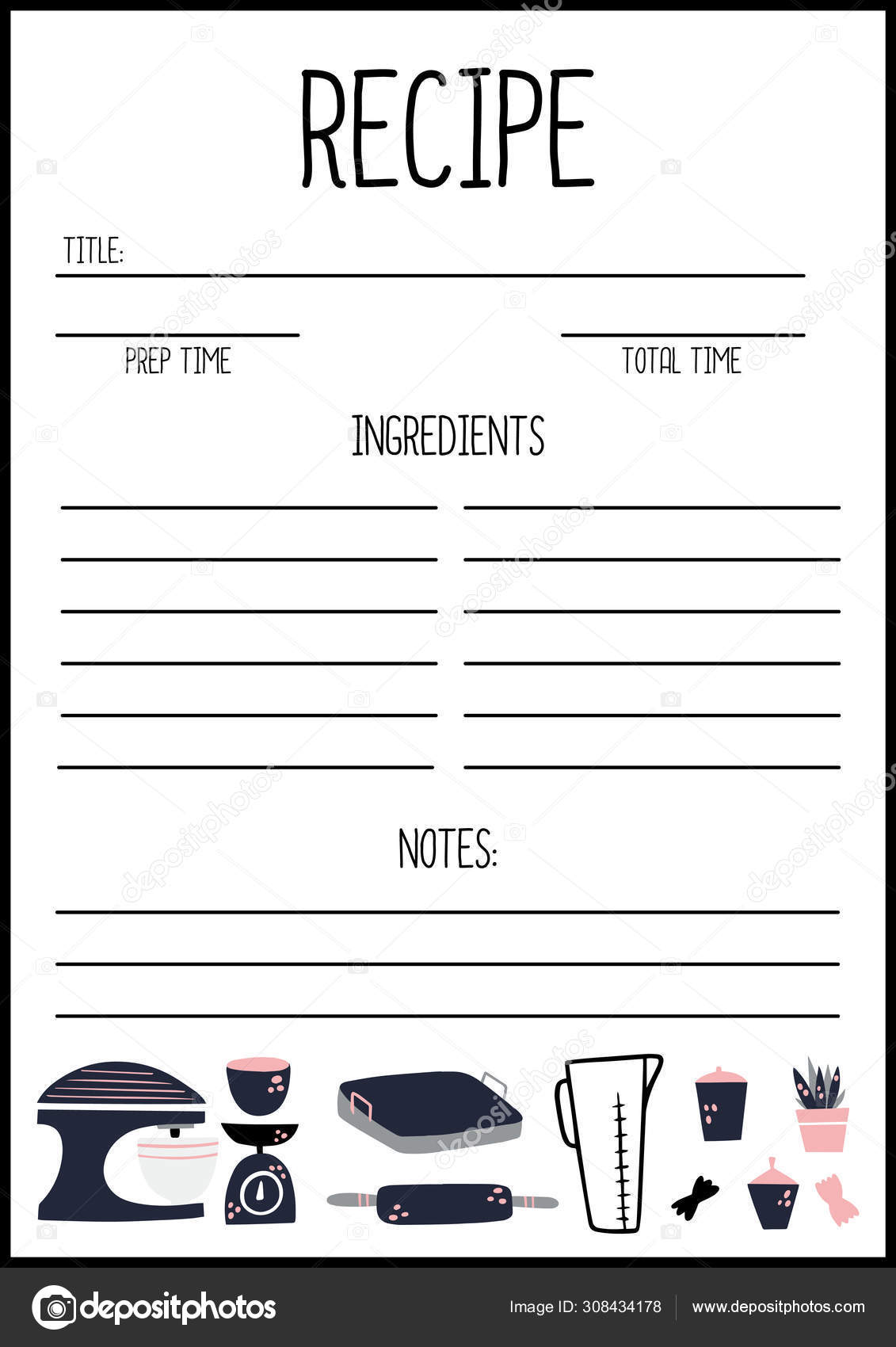 Recipe page template vector A4 - Depositphotos 308434178 Stock Illustration Recipe Page Template Vector A4