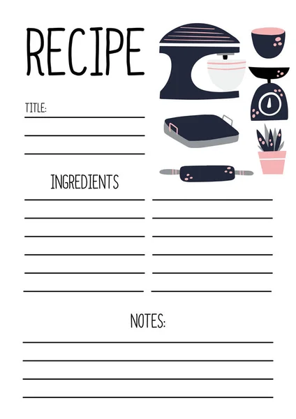 Recipe page template vector, A4 printable page for planner — Stock Vector