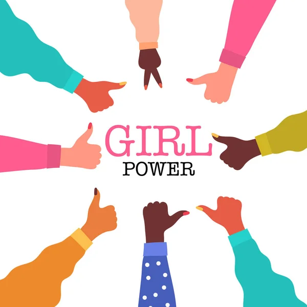 Meisjes hand met duim omhoog. Concept van Girl Power, sterke meisjes, vrouwen — Stockvector