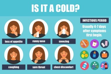 Soğuk algınlığı posteri, vektör illüstrasyonu. Sağlık kavramı, afiş