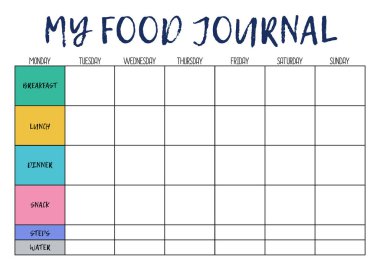 Food tracker, comfortable planner for organiser. Concept of healthy eating, loosing weight.  clipart