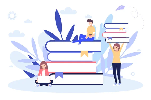Eğitim online. Öğrenme kavramı. Karikatür düz vektör illüstrasyon beyaz arka plan üzerinde izole. Web banner, infographics, web sayfası için kullanabilirsiniz.