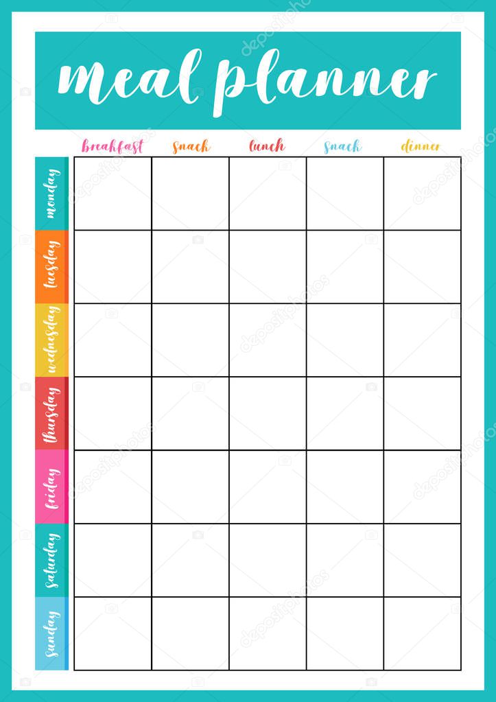 Meal planner, comfortable planner for organiser. Concept of healthy eating, loosing weight. 