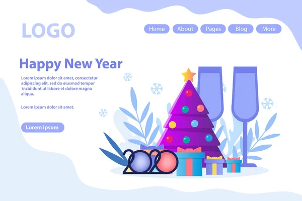 Capodanno festeggiando, auguri di Natale, albero decorato.Illustrazione vettoriale piatta isolata su sfondo bianco. Utilizzabile per banner web, infografiche, pagine web . — Vettoriale Stock