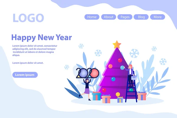Yeni yıl kutlamaları, Noel kutlamaları, süslenmiş ağaç. Düz vektör çizimi beyaz arka planda yalıtılmış. Web banner, infographics, web sayfası için kullanabilirsiniz. — Stok Vektör