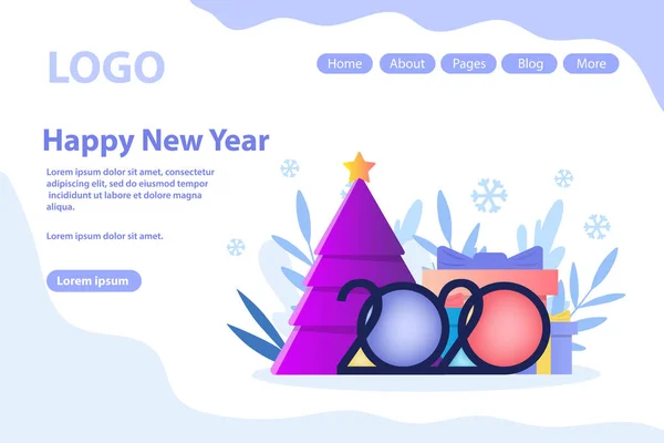 Nouvel An célébrant, vœux de Noël, arbre décoré.Illustration vectorielle plate isolée sur fond blanc. Peut utiliser pour bannière Web, infographie, page Web . — Image vectorielle