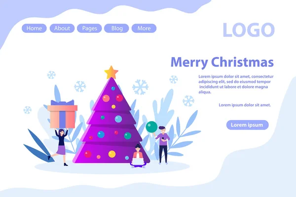 Πρωτοχρονιά γιορτάζοντας, χριστουγεννιάτικο χαιρετισμό, διακοσμημένο δέντρο. Επίπεδη εικόνα που απομονώνεται σε λευκό φόντο. Μπορεί να χρησιμοποιηθεί για banner ιστού, ενημερωτικά γραφήματα, ιστοσελίδα. — Διανυσματικό Αρχείο