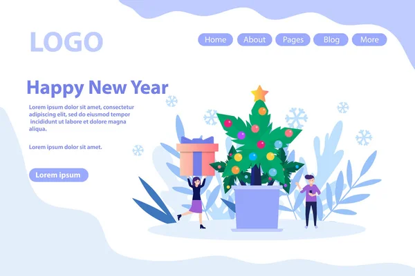新年を祝う、クリスマスの挨拶、装飾されたヤシの木。白い背景に分離されたフラットベクトルイラストレーション。ウェブバナー、インフォグラフィック、ウェブページに使用できます. — ストックベクタ