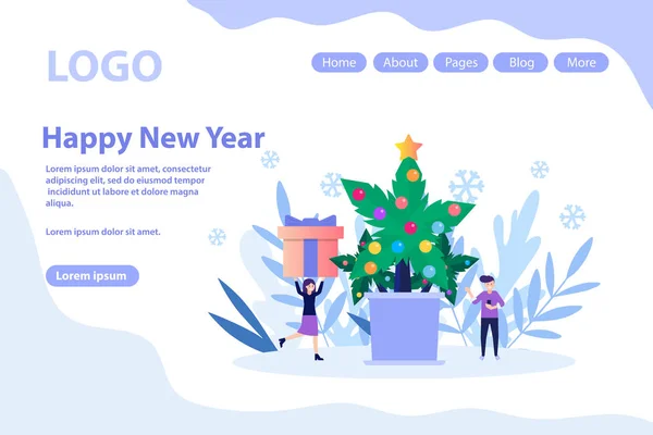 Ano Novo comemorando, saudação de Natal, palmeira decorada.Ilustração vetorial plana isolada no fundo branco. Pode usar para banner web, infográficos, página da web . — Vetor de Stock