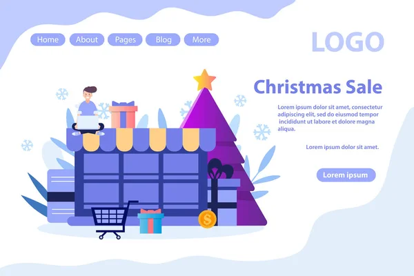 Año Nuevo, compras de Navidad.Venta y ofertas de Navidad.Ilustración vectorial plana aislada sobre fondo blanco. Puede utilizar para banner web, infografías, página web . — Vector de stock