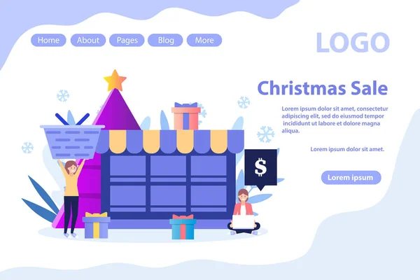 Nieuwjaar, Kerstmis winkelen. Kerst Sale en aanbiedingen. Platte vector illustratie geïsoleerd op witte achtergrond. Kan gebruiken voor web banner, infographics, Web pagina. — Stockvector