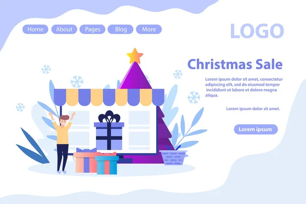 Año Nuevo, compras de Navidad.Venta y ofertas de Navidad.Ilustración vectorial plana aislada sobre fondo blanco. Puede utilizar para banner web, infografías, página web . — Vector de stock