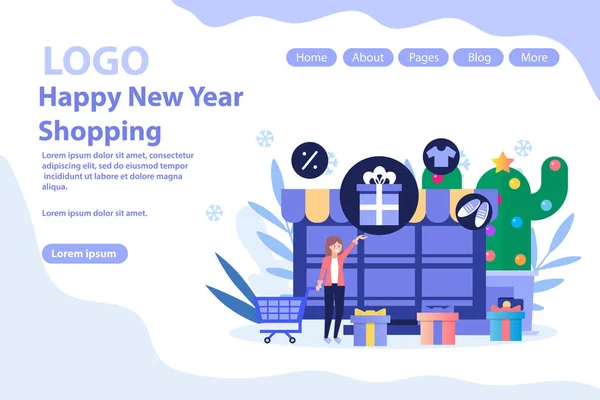 Capodanno, Natale shopping.Christmas vendita e offerte.Flat vettoriale illustrazione isolato su sfondo bianco. Utilizzabile per banner web, infografiche, pagine web . — Vettoriale Stock