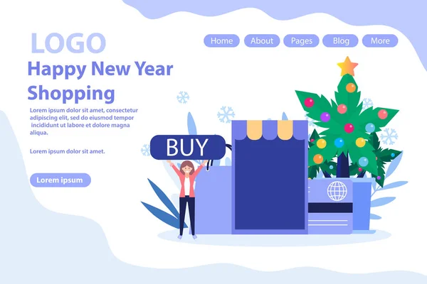 Ano Novo, compras de Natal.Venda de Natal e ofertas.Ilustração vetorial plana isolada no fundo branco. Pode usar para banner web, infográficos, página da web . — Vetor de Stock