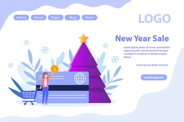 新年、クリスマスの買い物。クリスマスセールとオファー。白い背景に分離されたフラットベクトルイラストレーション。ウェブバナー、インフォグラフィック、ウェブページに使用できます. — ストックベクタ
