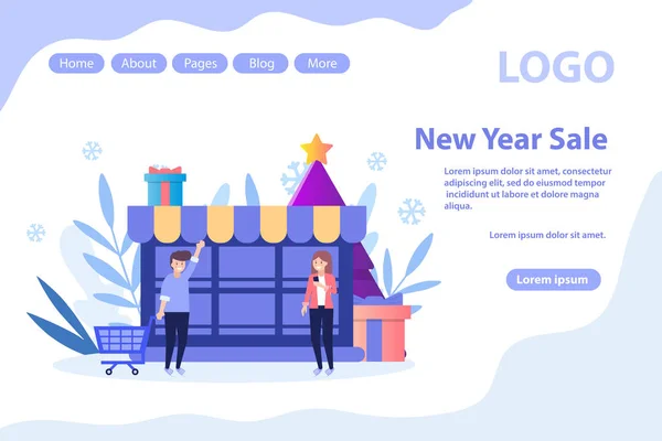 Yeni yıl, Noel alışverişi. Noel indirimi ve teklifleri. Düz vektör çizimi beyaz arka planda yalıtılmış. Web banner, infographics, web sayfası için kullanabilirsiniz. — Stok Vektör