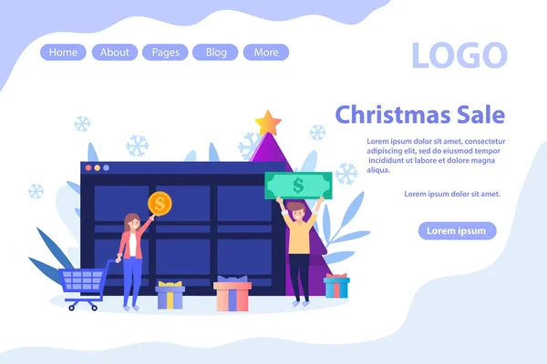 Nieuwjaar, Kerstmis winkelen. Kerst Sale en aanbiedingen. Platte vector illustratie geïsoleerd op witte achtergrond. Kan gebruiken voor web banner, infographics, Web pagina. — Stockvector