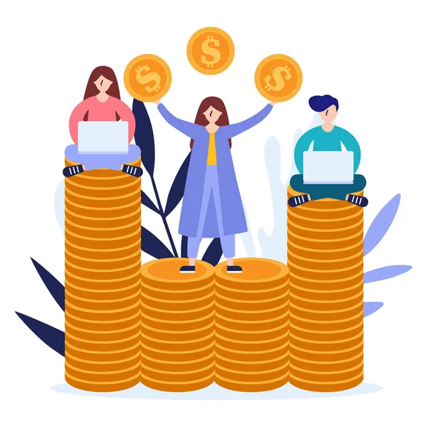 People  working in the Internet and earning money, concept of money. Flat vector illustration isolated on white background. Can use for web banner, infographics, web page. — Stockový vektor