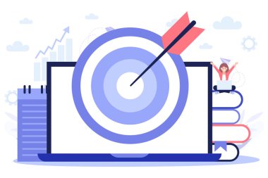Hedefleme konsepti, iş stratejisi. Beyaz arka planda izole edilmiş düz vektör çizimi. Web pankartı, bilgi grafikleri ve web sayfası için kullanılabilir.