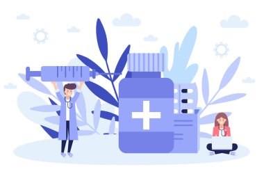 Kanser tedavisi. Tıp web sayfası kavramı. Düz vektör illüstrasyonu beyaz arkaplanda izole edildi. Web pankartı, bilgi grafikleri ve web sayfası için kullanılabilir.