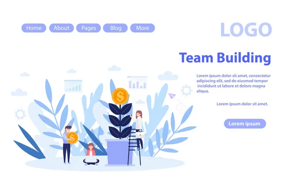 Team building and team work web page.Flat vector illustration isolated on white background. Can use for web banner, infographics, web page — ストックベクタ