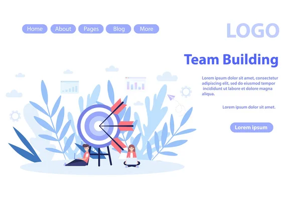 Team building and team work web page.Flat vector illustration isolated on white background. Can use for web banner, infographics, web page — ストックベクタ
