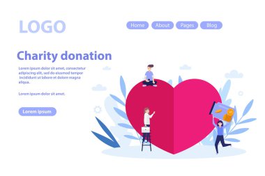 Bağış web sayfası. Düz vektör illüstrasyonu beyaz arkaplanda izole edildi. Web pankartı, bilgi grafikleri ve web sayfası için kullanılabilir