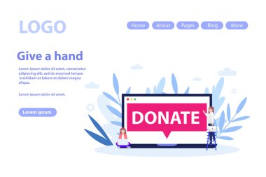 Bağış yap, hayır kurumu web sayfası. Beyaz arka planda izole edilmiş düz vektör illüstrasyonu. Web pankartı, bilgi grafikleri ve web sayfası için kullanılabilir