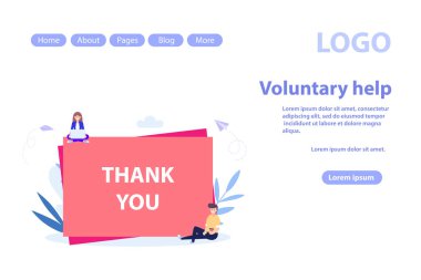 Gönüllü ve gönüllü yardım kavramı web sayfası. Beyaz arka planda izole edilmiş düz vektör illüstrasyonu. Web pankartı, bilgi grafikleri ve web sayfası için kullanılabilir