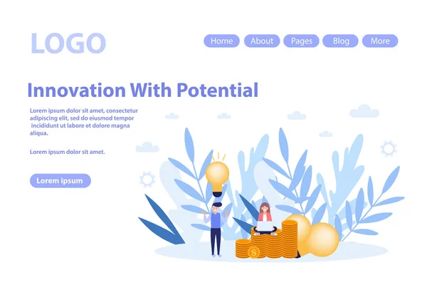 Inovação com página web potencial.Ilustração vetorial plana isolada sobre fundo branco. Pode usar para banner web, infográficos, página da web —  Vetores de Stock