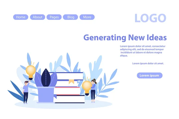 Het genereren van nieuwe ideeën webpagina.Flat vector illustratie geïsoleerd op witte achtergrond. Kan gebruikt worden voor webbanner, infographics, webpagina — Stockvector