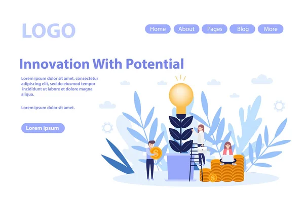 Inovação com página web potencial.Ilustração vetorial plana isolada sobre fundo branco. Pode usar para banner web, infográficos, página da web —  Vetores de Stock