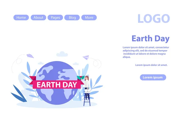 Jour de la Terre, sauvez la page web de la planète.Illustration vectorielle plate isolée sur fond blanc. Peut utiliser pour bannière Web, infographie, page Web — Image vectorielle