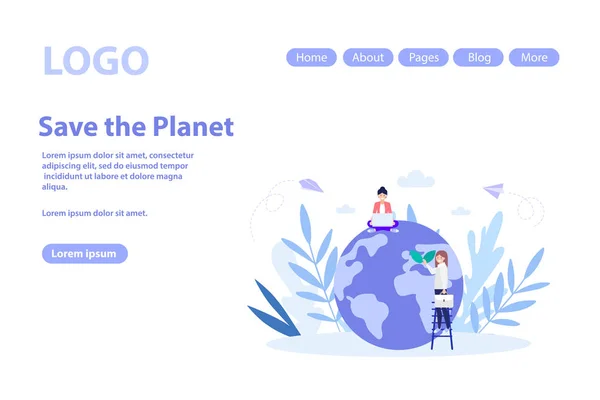 Dia da Terra, salve a página da web do planeta.Ilustração vetorial plana isolada em fundo branco. Pode usar para banner web, infográficos, página da web —  Vetores de Stock