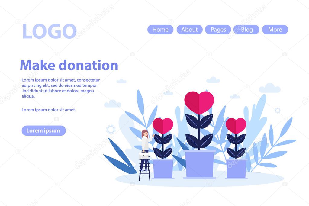Make donation, charity web page.Flat vector illustration isolated on white background. Can use for web banner, infographics, web page