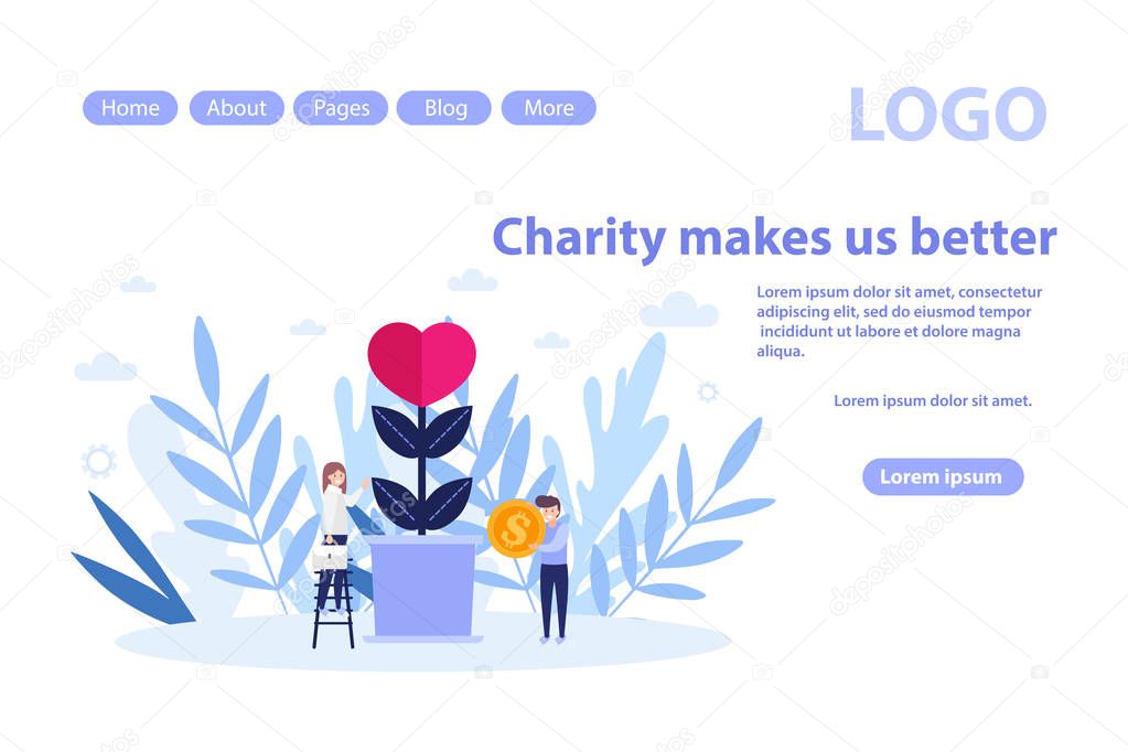 Make donation, charity web page.Flat vector illustration isolated on white background. Can use for web banner, infographics, web page