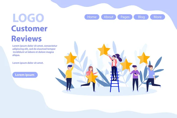 Comentários de clientes, dando feedback web page.Flat ilustração vetorial isolado em fundo branco. Pode usar para banner web, infográficos, página da web . —  Vetores de Stock