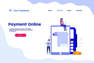 Ödeme internet sayfası. Ödeme kartı ya da nakit. Düz vektör çizimi beyaz arkaplanda izole edildi. Web pankartı, bilgi grafikleri ve web sayfası için kullanılabilir.