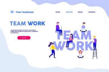 İyi takım çalışması ve başarı web sayfası. Beyaz arka planda izole edilmiş düz vektör çizimi. Web pankartı, bilgi grafikleri ve web sayfası için kullanılabilir.