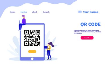 Aletlerin web sayfasında QR kodu. Beyaz arkaplanda izole edilmiş düz vektör illüstrasyonu. Web pankartı, bilgi grafikleri ve web sayfası için kullanılabilir.
