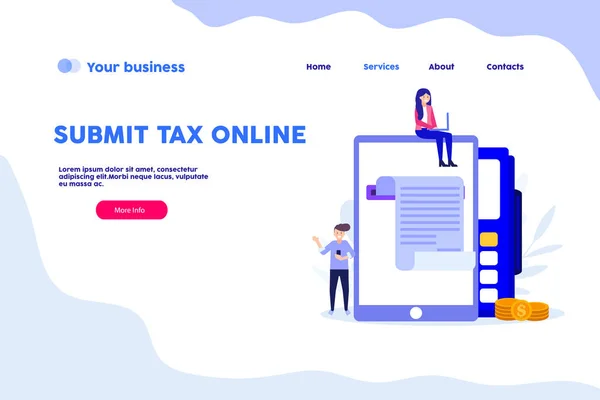 Enviar imposto página web online.Ilustração vetorial plana isolada em fundo branco. Pode usar para banner web, infográficos, página da web . — Vetor de Stock
