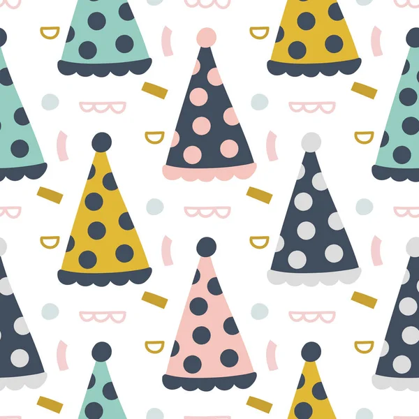 Birthday Party Hats Hand Drawn Seamless Vector Fill Cute Childish — Stock Vector