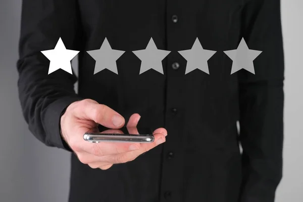 Business Man Giving One Star Rate Leave Negative Feedback — Stock Photo, Image