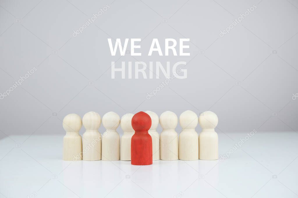 We are hiring, searching for new workers, wooden figures