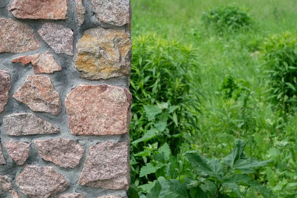 Stone Fence Grass Close Shot Texture — Stock Photo, Image