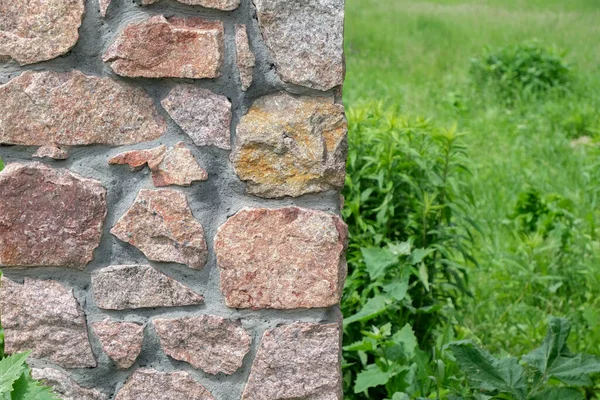 Stone Fence Grass Close Shot Texture — Stock Photo, Image