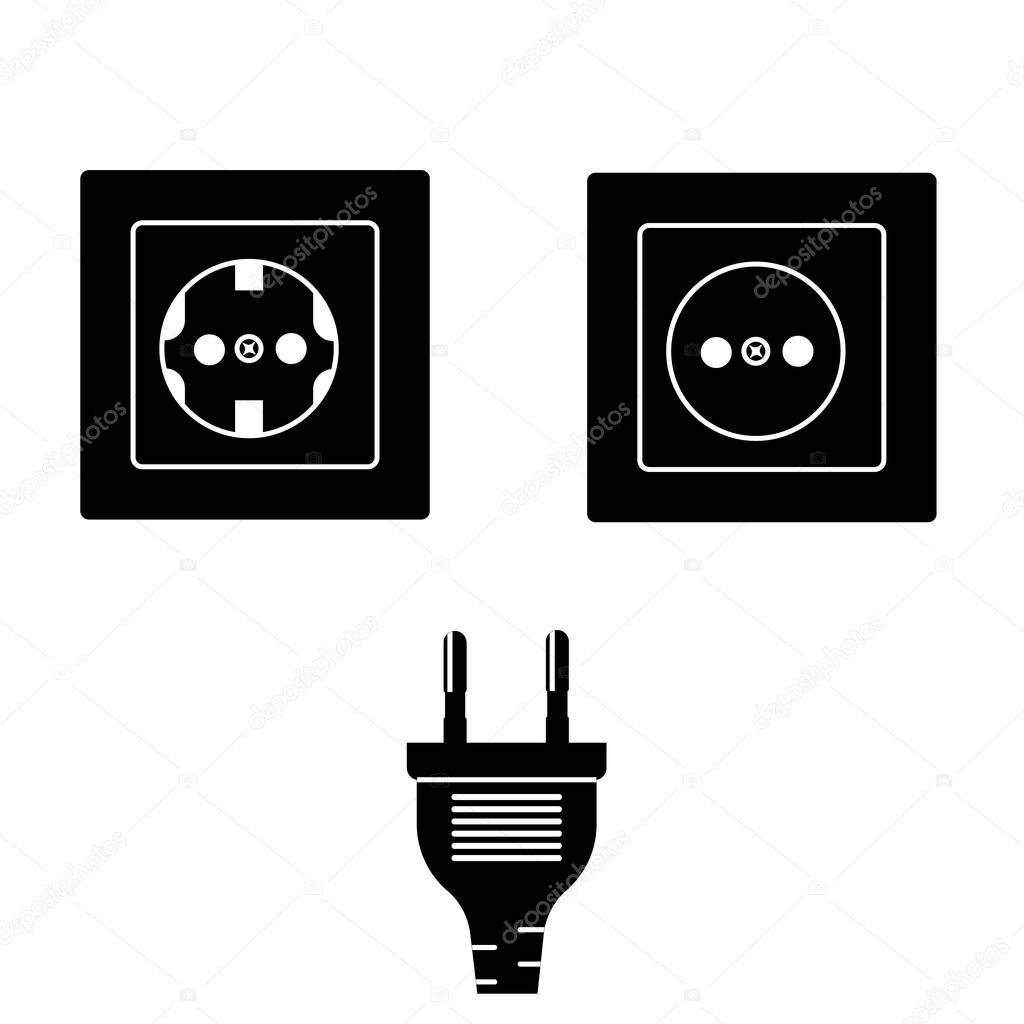 Wall socket and plug isolated icons.