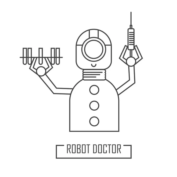 Robot doctor with a syringe. Vector illustration — Stock Vector