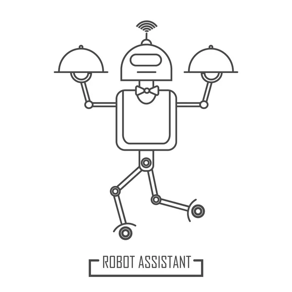 Robot room service in the restaurant. Modern line. — Stock Vector