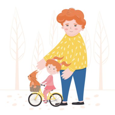 Bir bisiklet binmek için öğrenme bir çocuk vektör Illustration.
